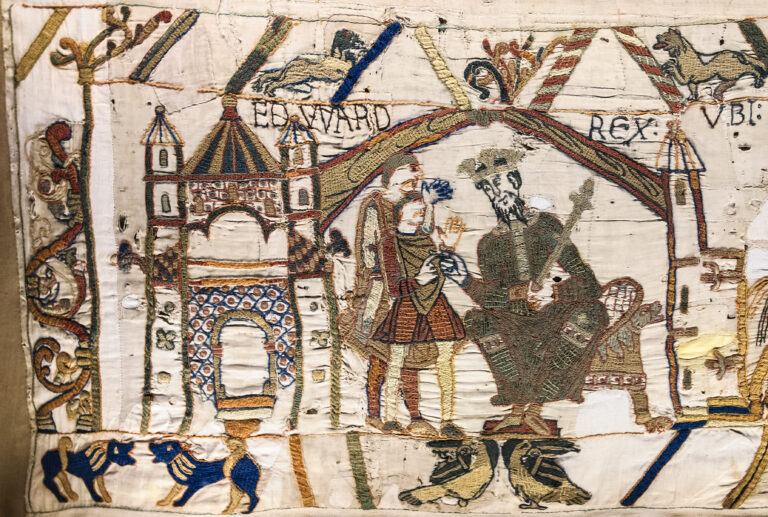 Cena da Tapeçaria de Bayeux com o rei Eduardo, o Confessor