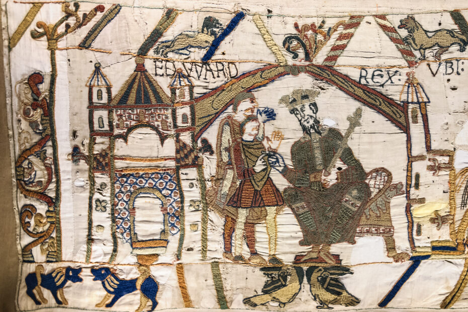 Cena da Tapeçaria de Bayeux com o rei Eduardo, o Confessor