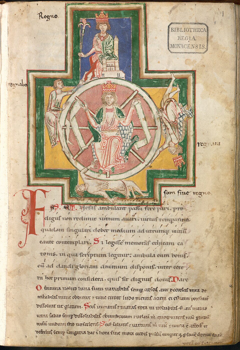 Página do manuscrito original do Carmina Burana, de cerca de 1230, com a ilustração da Roda da Fortuna